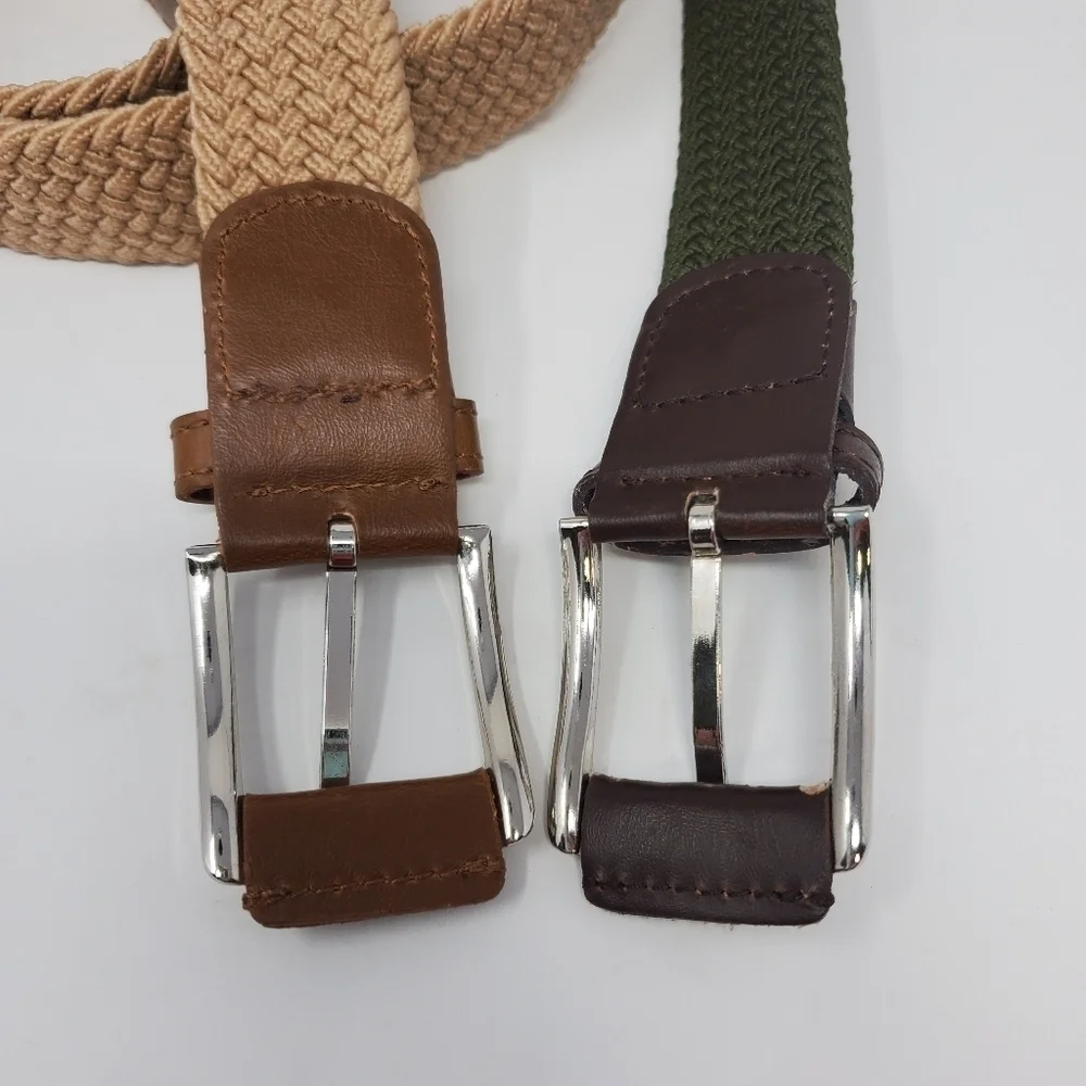 BULLIANT BELT LOT OF 2 STRETCH WOVEN FABRIC BELTS KHAKI & ARMY GREEN MEN OS